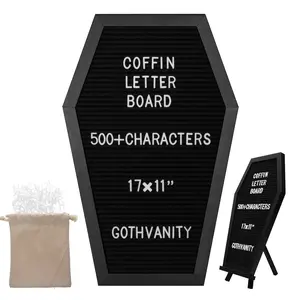 Coffin Letter Board - Spooky Changeable Letter Board for Table Top or Wall - Gothic Decor for Home, Office, Bistro and School - 17x11 inches - Black Hanging Metal
