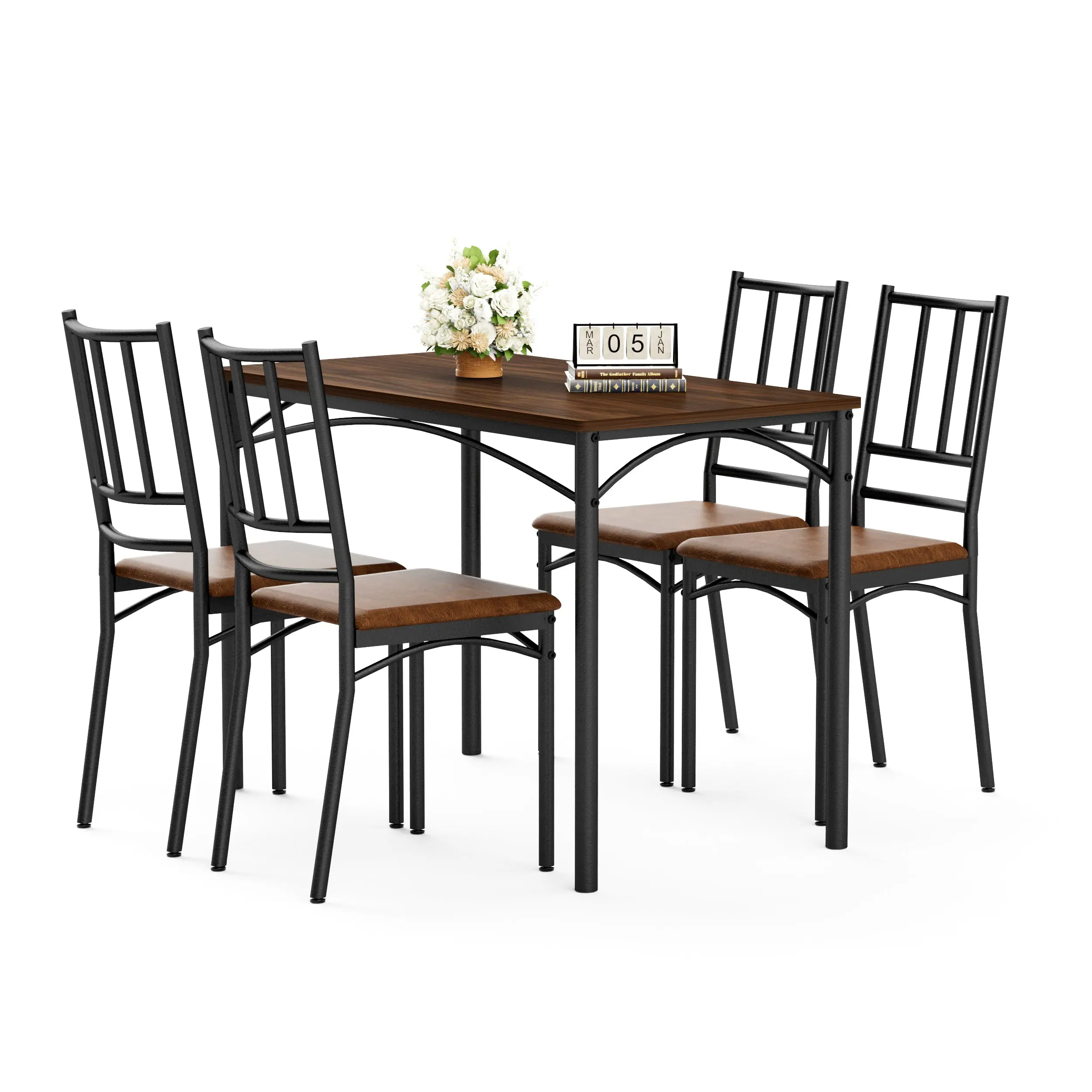 Walnut Bar Table with 4 Dining Benches