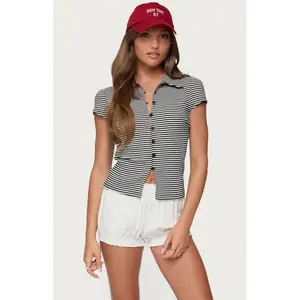 Edikted Women's Beau Striped Ribbed Button Up Top