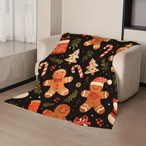 Gingerbread Man Pattern Blanket,Christmas Theme Soft Comfortable Throw, Air-conditioned Room Blanket, Warm Nap Blanket for Home Office Travel