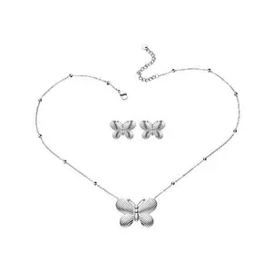 Stately Steel Stainless Steel Butterfly Necklace and Earrings Set