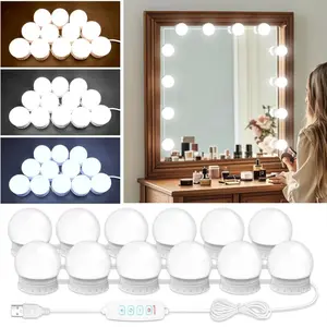 LED Vanity Mirror Lights with 12 Stick On Dimmable Bulbs, 3000K 4500K 6500K & 10 Brightness Levels Adjustable, Plug in USB , Hollywood Style Mirror Lights for Makeup Desk Bathroom Dressing Room