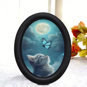Dreamy Moonlight Cat Butterfly Decoration, Oval Frame, Gentle Healing Style Desktop Art, Mdf Material, No Precious Metal Plating