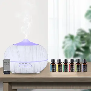 Wood Grain Essential Oil Diffuser (550ml) w/ Remote, 7 Color LED & 6 Premium Oils  Perfect Relaxation Present