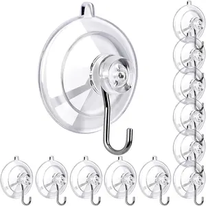 12 Pack Heavy-Duty Suction Cups with Hooks – Strong Suction Cup, 4.5kg Max Load, 45mm Diameter, 2mm Thickness – Premium Transparent PVC Suction Hooks for Bathroom, Kitchen, Camping, Auto, Towel Holders & Christmas Decor