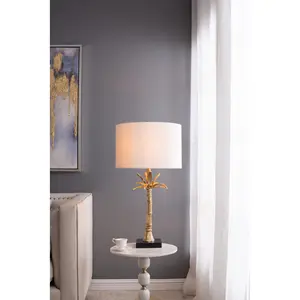 D16x31" Leaf Lamp with Marble Base, Gold (Lamp Shade Assembly Required) On-Site USB Powered Creative Desk Lamp 10-key remote