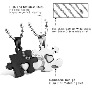 OIDEA Good Luck Puzzle Piece Couple Necklace Set Stainless Steel, Matching Pendants for Proposal & Anniversary