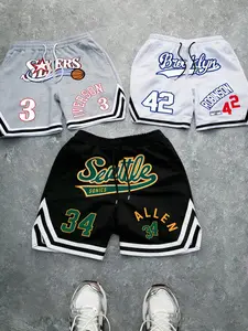 Men's 3-Pack American Basketball Theme Gym Shorts, Drawstring Waist, Side Stripe Decor, Vintage Style, Summer Sportswear