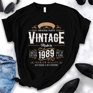 GILDAN Vintage 1989 Crewneck T-shirt for Men - Soft Cotton Screen Print Short Sleeve Casual Top - Fabric Menswear