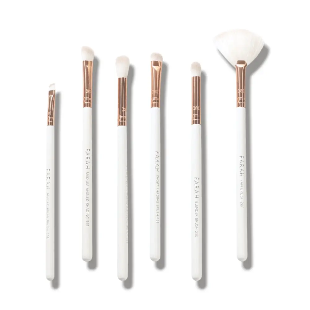 F.A.R.A.H® 6-Pc Eye Rose Gold Collection Brush Set Bundle | Vegan Makeup Brushes for Perfect Blending & Precision with tapered eyeshadow brush and angles brow brush