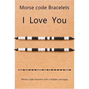 Christmas Couples Bracelets I Love You Morse Code Matching Bracelets for Couples Gifts for Him and Her, Long Distance Relationship Gifts for Boyfriend and Girlfriend