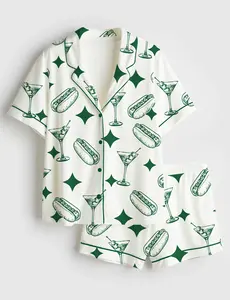 Men’s Tinis And Weenies Dirty Martini Party Print Long Sleeve Satin Pajama Set - Long Pajama set & Short Pajama Set Versions Available