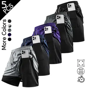 5-Pack Men's 2-in-1 Workout Shorts, Breathable Running Shorts with Hidden Phone Pocket, Men's Activewear Set with Compression Liner