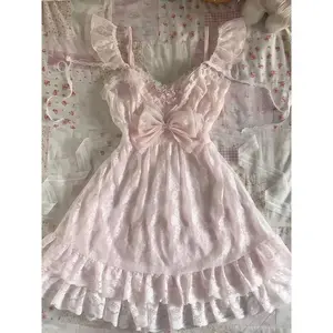 Summer New Girlish Sweet Lace Blouse Cute Bow Slim Kawaii Sling Dress Two-piece Set Women's Japanese Cute Cake Dresses Suit