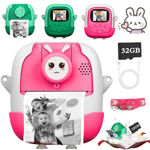 Kids Instant Print Camera, Portable Digital Camera with 180° Flip Lens, 24MP HD & 32GB Card, Polaroid Camera for Ages 3+, Cute Cartoon Silicone Case