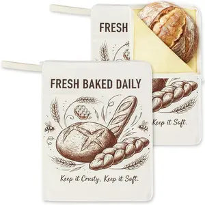 2 Pack Extra Large 13" x 16.7" Beeswax Reusable Sourdough Bread Storage Bags with L-Shaped Zipper