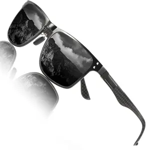 Mens Sunglasses Polarized, Luxury Carbon Fiber Temple Sunglasses for Men, Rectangle Style UV Protection for Fishing(A52)