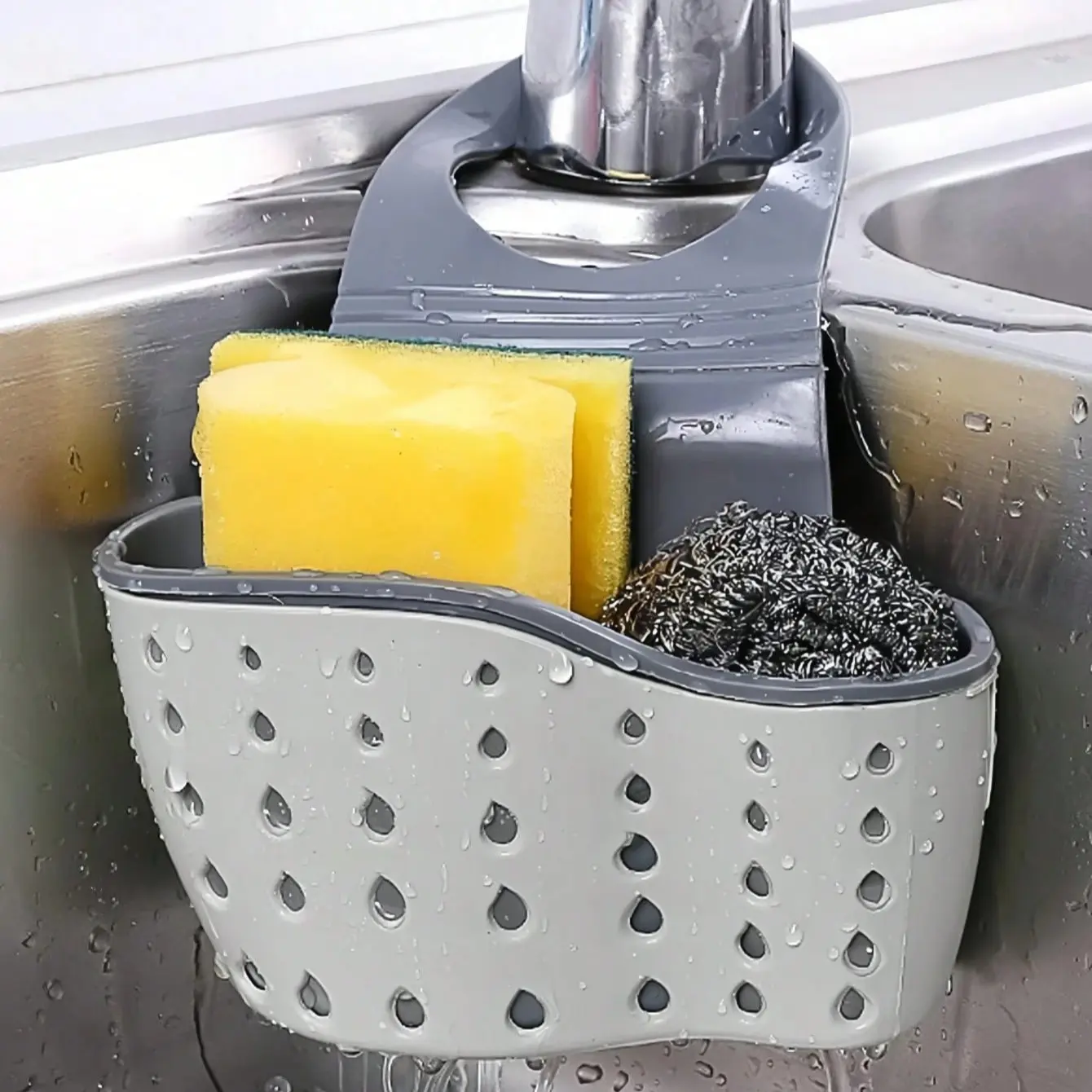 Sink Hanging Drain Basket with Silicone Storage Box, Adjustable Shoulder Strap, Sponge Holder, Faucet Hanging Basket, Kitchen Storage Bag, Adjustable Baskets, Home Storage Supplies