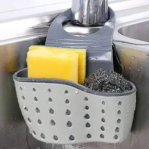 Sink Hanging Drain Basket with Silicone Storage Box, Adjustable Shoulder Strap, Sponge Holder, Faucet Hanging Basket, Kitchen Storage Bag, Adjustable Baskets
