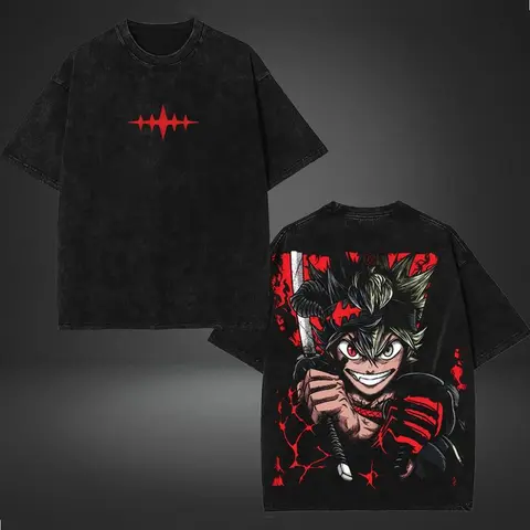 valentine shirts Asta weapon anti devil human devil form black Bulls Black Clover v16 Anime Double Printed Vintage Washed Tee Unisex T-shirt for Anime graphic Fabric Streetwear manga fantasy merch