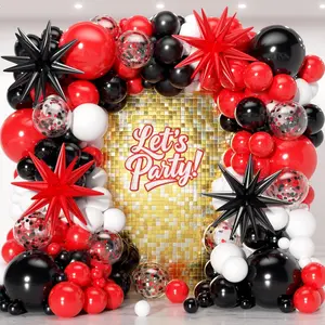 Red and Black Balloon Arch Garland Kit 153pcs with Star, 22 18 12 10 5in Different Size Red and Black White Latex Balloons for Birthday Graduation Racing Car Poker Card Decoration
