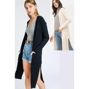 Casual Long with Slit & Pockets Cardigan - Black or Butter