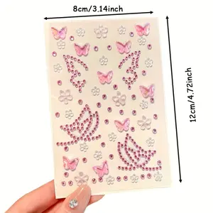 A Set of Three Colorful Rhinesne Butterfly Flower Stickers, Face Patches, Fashionable Eye Rhinesne Additions