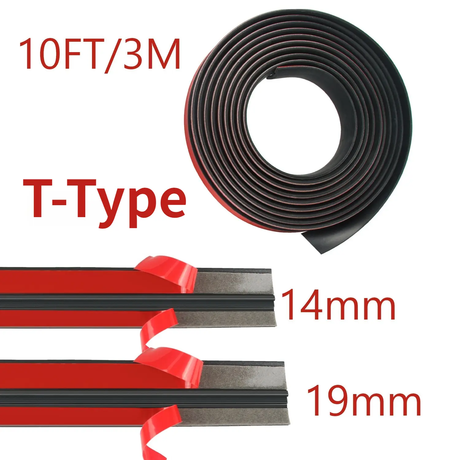 Universal Car T-Type Rubber Weather Stripping Seal Trim (14mm/19mm, 3m/10ft) with Adhesive Tape, Good Elasticity for Front & Rear Windshields, Car Roof & Sunroof Gaps, Door & Window Seams, Dust Blocking Waterproof Noise Insulation, Car Roof And Sunroof Ga