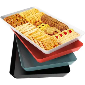 4 entertainment trays for placing snacks, fruits, cookies, dessert platters, reusable plastic food trays (white, black, green, red)