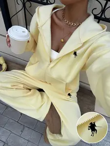 Women’s Casual Loose Zip-Up Long Sleeve Top and Pants 2 Piece Set, Aesthetic All-Season Yellow Tracksuit, Half-Zip High Neck Sweatshirt & Straight Leg Lounge Pants Coord, Trendy Vibrant Loungewear Set, Graduation Back To School Teacher Outfit, Yellow