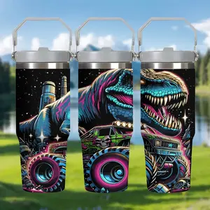 1pc 30oz Coffee Cup Tumbler Insulated Stainless Steel Monster Truck Print, Dual Layer Thermal Flask with Lid, Leak-Proof Gift for Holidays