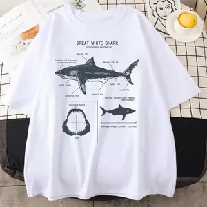 180gGreat White Shark Anatomy T-Shirt New Summer Men Street Short Sleeve Hip Hop Punk Style Boy Casual Tops Oversize White Tees