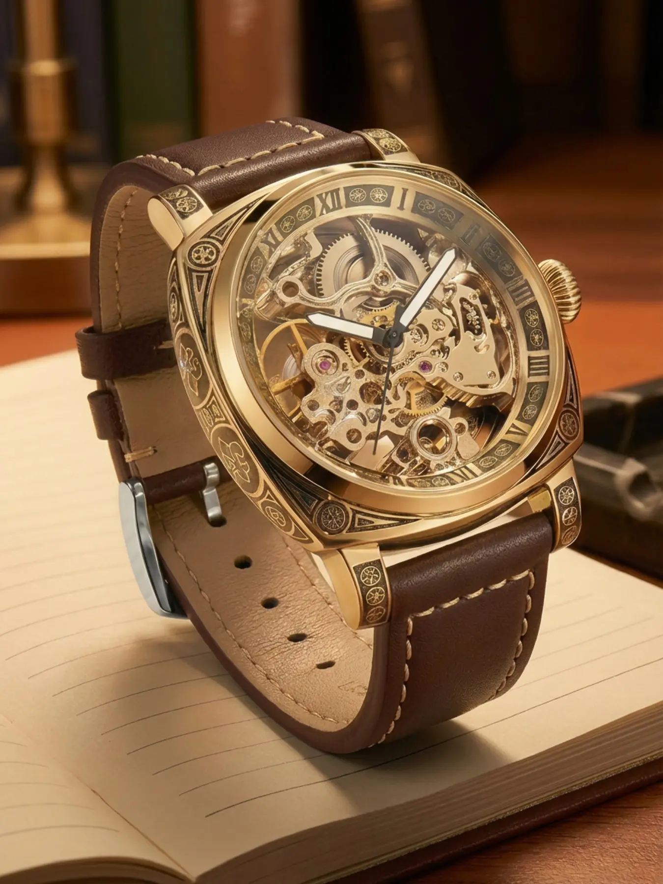 Men's Business Fashion Hollow Out Design Mechanical Watch, Fashion Watch for Party, Daily Clothing Decor, Trendy Watch for Birthday Gift with Random Box, Analog Mechanical Watches, Analog Wristwatches, Trendy Wristwatch