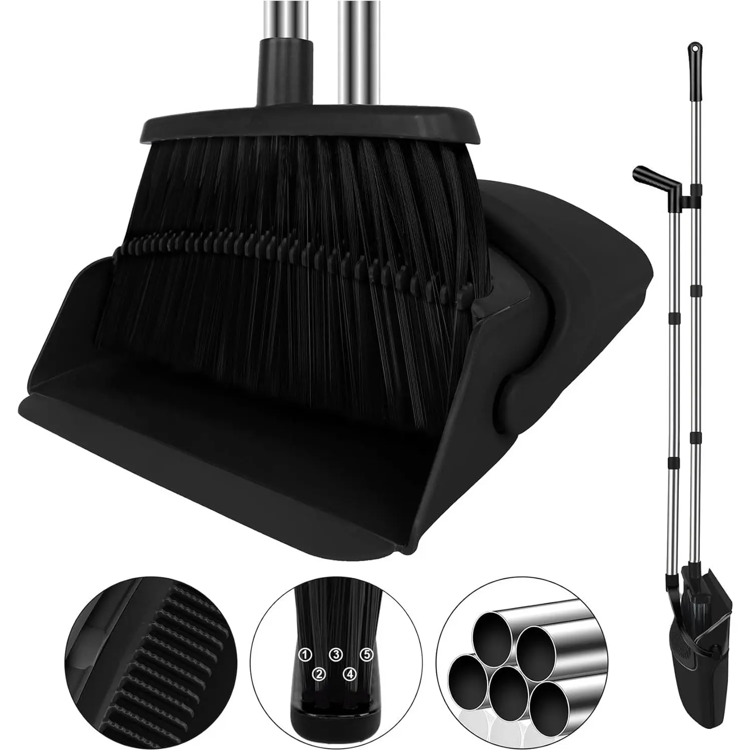 Broom and Dustpan Set, Household Broom with Dustpan Combo Set, 51" Long Handle, Dust Pan Set for Kitchen Office Lobby Floor