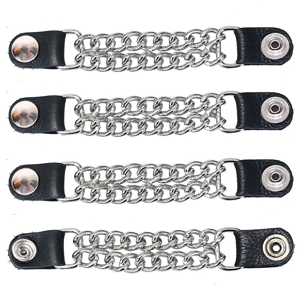 Silver Snap Double Chain Vest Extenders with Leather #VC2