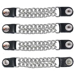 Silver Snap Double Chain Vest Extenders with Leather #VC2