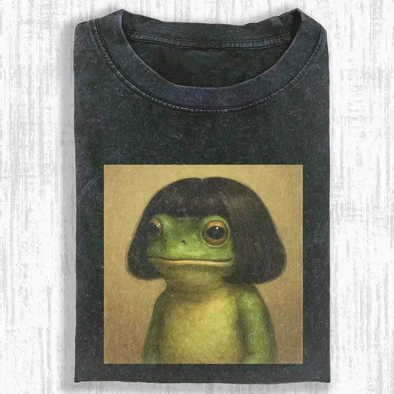Comfort Colors Frog with Bob Haircut Meme Shirt, Funny Frog Art Shirt, Quirky Animal Meme Tee, Hilarious Frog Lover Gift, Unisex Funny T-shirt