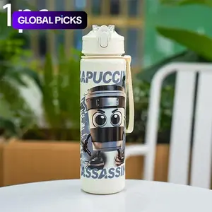 Cute Cartoon Sports Water Bottle 800 mL with Straw Lid and Strap, Leak-Proof Design, Hydration Tumbler Perfect for Travel, Camping and School Gifts #GLOBAL PICKS