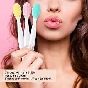 Silicone Skin Care Brush 3-in-1 Tongue Scraper Blackhead Remover & Facial Cleanser with Dual Texture Sides Multifunctional Beauty Tool for Daily Exfoliate Gentle Blackhead Removal ice roller face derma roller men Cleansing Black*2