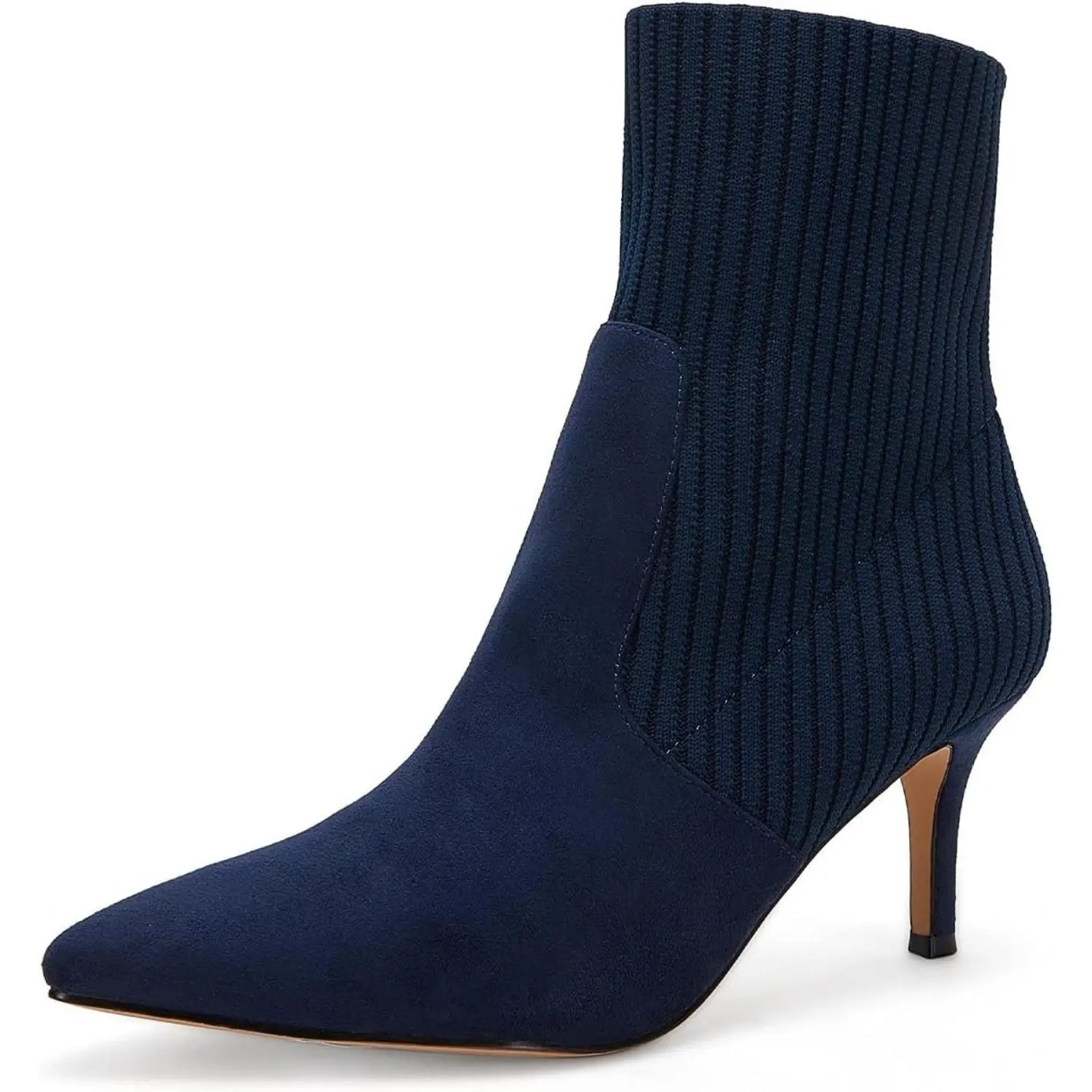 Coutgo Women's Pointed Toe Ankle Boots Stiletto Kitten Heel Knit Faux Suede Winter Sock Booties