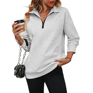 Women's Y2K Style Fleece Half-Zip Sweatshirt, Cute Sporty Casual Wear, Long Sleeve Loose-Fitting, Fall & Winter Fashion