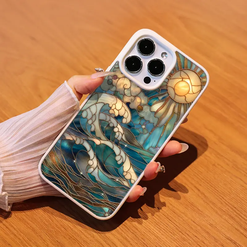 ocean glass painting,fashion shockproof, phone case durable protection, complete protection, trendy aesthetic case, sleek iphone case