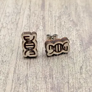 Wooden DNA Helix Stud Earrings, Science Biology Geek Accessory