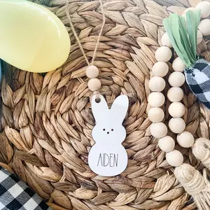 Easter Basket Tag - Laser Engraved Peep Bunny Wooden Decor