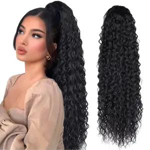 24 Inch Curly Ponytail Hair Extension Black Curly Synthetic Instant Clip Drawstring Ponytail Clip in Long Ponytail Hair