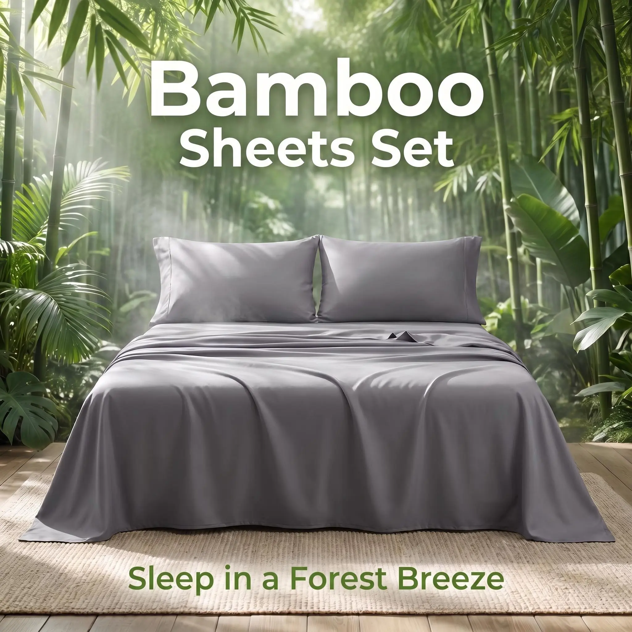 Bedsum 3-4-Piece Solid Bamboo Rayon Bed Set, Classic Soft Flat Weave Lightweight Bedding, 15" Deep Pocket, Fast Drying, Breathable, Hotel Luxury Smooth Sheets, Wrinkle Resistant, Durable, Skin-Friendly, Machine Washable, All Seasons Bedroom Gift