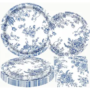 Blue White Floral Plates and Napkins Something Blue Before I Do Bridal Shower Tableware Decorations Vintage Blue Flower Paper Plate Napkins Wedding Tea Party Supplies