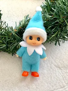 Blue Baby Elf, Toddler Christmas Elf Figurine