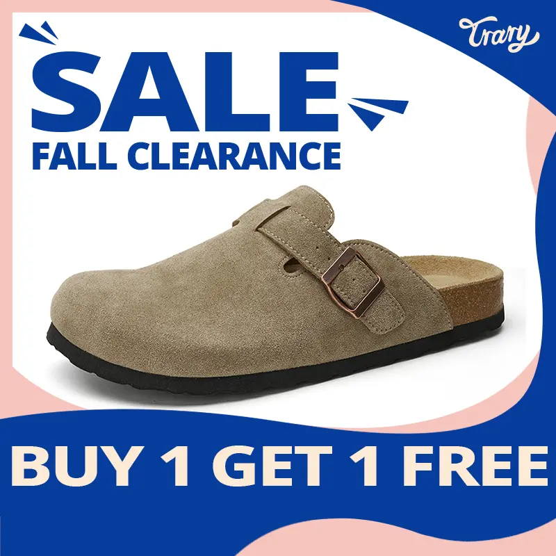 Trary Men's Genuine Leather Cork Footbed Clogs