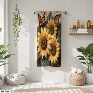 1Pc Vintage Sunflowers with Butterflies Bathroom Hand Towel Bath Towel, Multiple Size Microfiber Towel, Ultra-Soft Quick Dry and Absorbent Polyester Large Bath Towel, Unique Home Decorative Kitchen Towels, Festival B